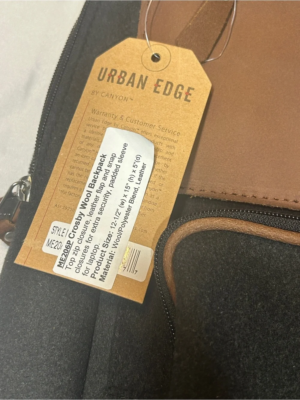 Urban Edge by Canyon University of Minnesota Wool Blend Backpack NWT Black Brown